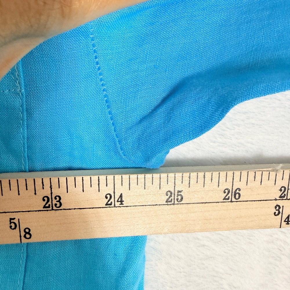 Magaschoni Womens 100% Linen Button Down Shirt Turquoise Blue Roll Tab Large - Picture 5 of 6